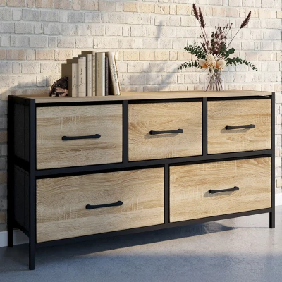 Image de Commode 5 tiroirs en tissu UTAH H.55 cm meuble de rangement design industriel IDMarket