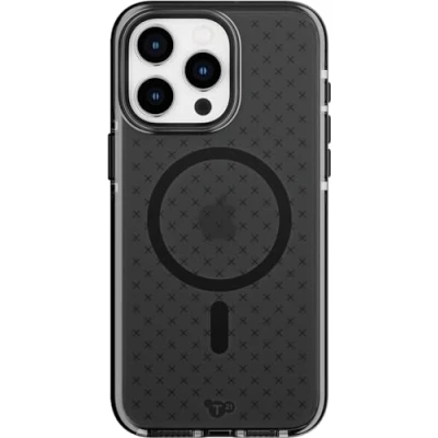 Afbeelding van Tech21 Evo Check iPhone 15 Pro Max hoesje Flexibel schokbestendig telefoonhoesje Geschikt voor MagSafe Antraciet/Grijs 4,9 meter valbestendig