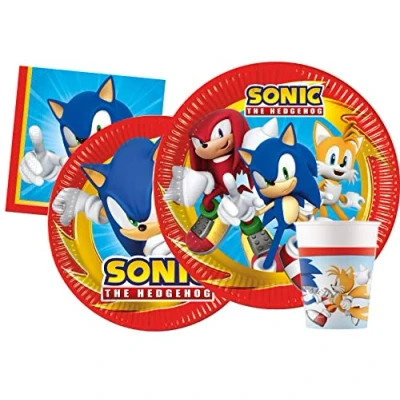 Afbeelding van Ciao Licensed Characters Party Table Kit voor 8/24 (papieren borden, glazen, servetten) Sonic, 8 personen, AZ035