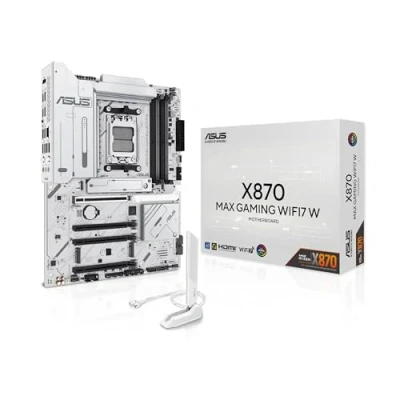 Image de ASUS X870 MAX GAMING WIFI7 W carte mère ATX Socket AM5 AMD Chipset USB4, USB C 3.2 Gen 2x2, 2, 1 Wi Fi 7, 2.5 Gigabit LAN, Bluetooth graphique embarquée (unité centrale requise) audio HD (8 canaux)