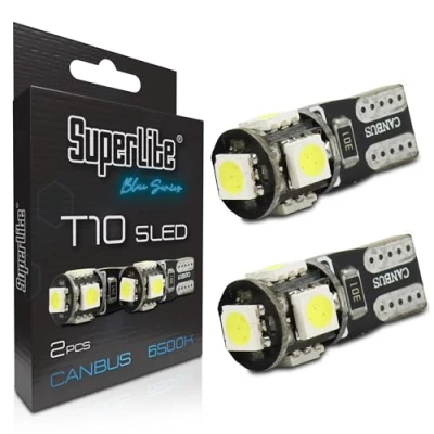 Afbeelding van Superlite Blue Series Canbus technologie T10 5 leds, kleurtemperatuur van 6500 K, ideaal voor auto en vrachtwagen