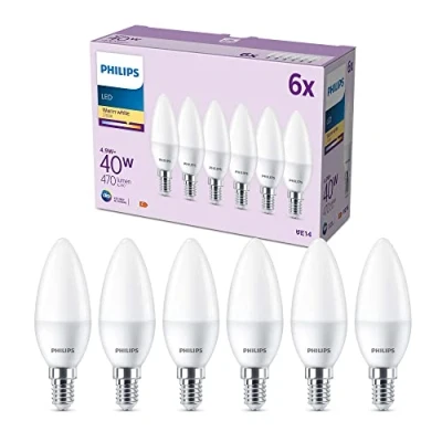 Afbeelding van Philips LED Kaarslamp Mat 40 W E14 Warmwit licht 6 stuks