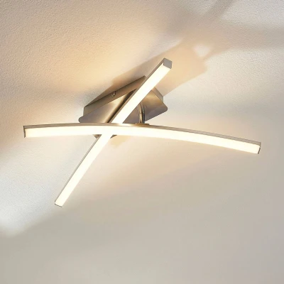 Afbeelding van Lindby LED plafondlamp met dimmer 2lichts metaal, acryl H: 10 cm chroom, wit gesatineerd Inclusief lichtbronnen