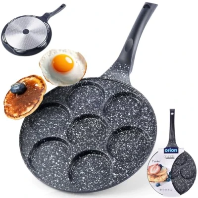 Afbeelding van 27 cm, gebakken eierpan voor 7 eieren, crêpepan gas, inductie, met anti aanbaklaag