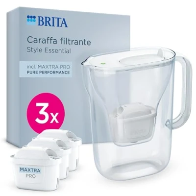 Afbeelding van Brita Essentiële stijl waterfilter, wit (2,4 l) met 3 Maxtra Pro, pure prestaties, koelkastvriendelijke karaf intelligente led en klapdeksel, filtert verontreinigingen