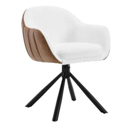 Afbeelding van WOLTU 1 x eetkamerstoel, 360 graden draaibaar, Scandinavische stoel, keukenstoel, ergonomische met rugleuning en armleuningen, metalen poten, chenille, wit, EZS04ws