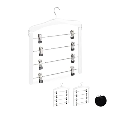Afbeelding van Relaxdays rokhanger meervoudig set van 3 stuks broekhangers kledinghangers klemmen wit