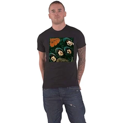 Afbeelding van The Beatles Rubber Soul Album Cover Heren T shirt XL Zwart
