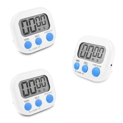 Afbeelding van Fousenuk Set van 3 witte eiertimer, digitale timer, keukentimer, magnetische stopwatch met inklapbare standaard, timer groot lcd display voor keuken, keuken