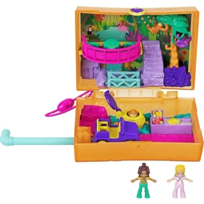 Afbeelding van Polly Pocket Universum Safari in de jungle, minifiguren luiaard, en Shani, incl. verrassingen stickers, kinderspeelgoed, GKJ53