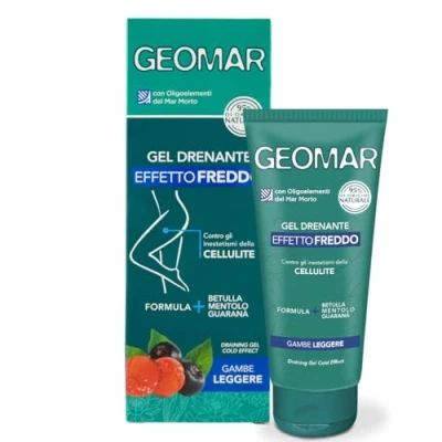 Afbeelding van GEOMAR Afvoerende gel met koud effect, tegen onvolkomenheden van cellulitis, zorgt voor lichte benen, ingrediënten 95% natuurlijke oorsprong, gemaakt in Italië, 200 ml