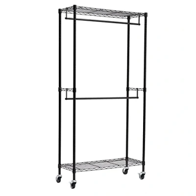Afbeelding van Amazon Basics Kledingstang dubbel open met wielen en in hoogte verstelbare planken, maximaal gewicht 181 kg, zwart, 35,5 x 91,4 183 cm (l b h)
