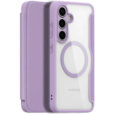 Afbeelding van Dux Ducis Skin X Pro Hoesje Geschikt voor Samsung Galaxy S25 Plus Compatibel met MagSafe en Qi2 Book Case RFID Pasjeshouder Beschermhoes Transparant Paars
