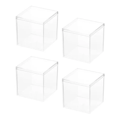 Afbeelding van QWORK® Set van 4 transparante acryl opbergdozen met deksel voor snoep, haaraccessoires, speelgoed, 10 x cm