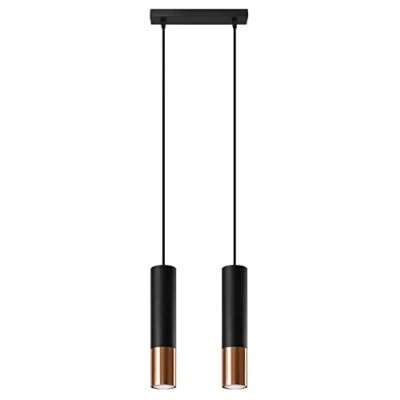 Afbeelding van SOLLUX LIGHTING Loopez 2 spots plafondlamp, cilindrische lampenkap + combinatie van metaal, lamp GU10, vervangbaar, x 40 W, staal, zwart &amp; koper, 30 6 90 cm