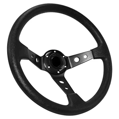 Afbeelding van Acclcors Universeel 13,6 inch racestuur, driftstuur, gamestuur, 6 bouten, grip vinylleer, diepe schotel, met claxon knop, voor races, rally&#039;s, motorsport, SIM rijden