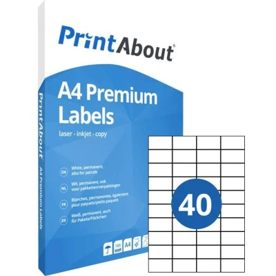 Afbeelding van White Label A4 stickervel 40 per vel (52,5mm x 29,7mm)