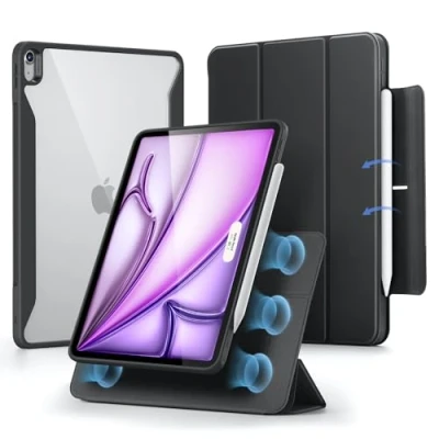 Afbeelding van ESR iPad Air 13 inch M2 hoes, 2024 hoes met penhouder, afneembare magnetische verticale standaard, ondersteunt volledig Pro/USB C, Rebound 360 serie, zwart