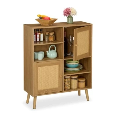 Afbeelding van dressoir op pootjes 2 rotan deuren 97 x 80 25 cm woonkamer