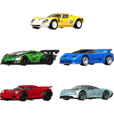 Afbeelding van Hot Wheels HFF42 Premium Car Culture Speed Machines 5 stuks speelgoedauto&#039;s volledig metalen carrosserie Real Riders banden sportwagen in schaal 1:64 voor