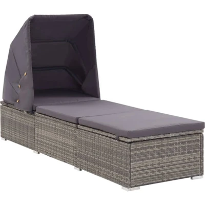Afbeelding van Ligbed met luifel en kussen poly rattan grijs