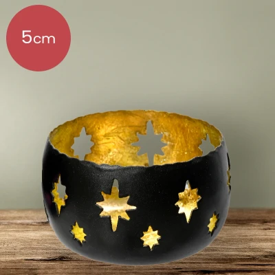 Afbeelding van Zwart Gouden ijzeren waxinelichthouder met sterren Ø8,5 x 5 cm kerstdecoratie kerst luxe theelichthouder voor kaarsjes