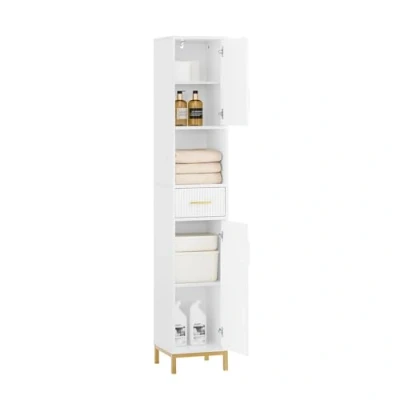 Afbeelding van SoBuy Badkamermeubel, opbergkast, smalle 1 open vak, lade en 2 deuren, wit, 30 x 170 cm, BZR181 W
