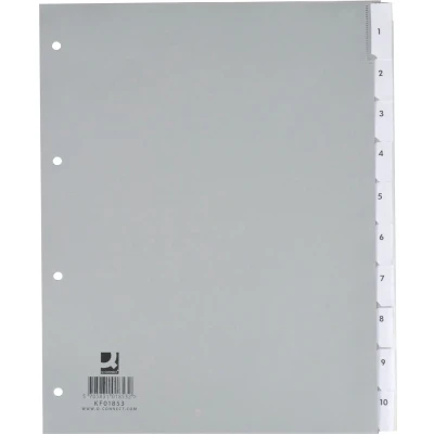 Afbeelding van Q connect Neutrale Tabbladen, A4, Pp, 10 Tabs, Grijs Tabbladen