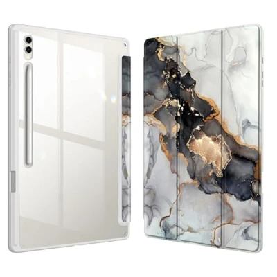 Afbeelding van Fintie Hybride hoes voor Samsung Galaxy Tab S9 Ultra 2023/S8 14,6 inch tablet, transparante harde beschermhoes en penhouder, marmer