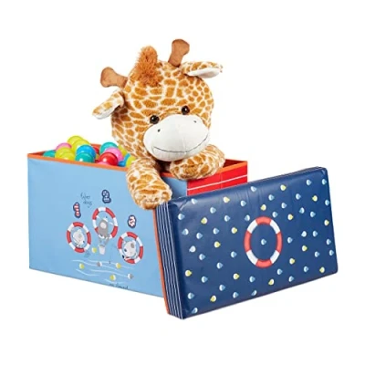 Afbeelding van Relaxdays Speelgoedkist opvouwbare poef opbergkist speelgoed opbergruimte deksel Sea Life
