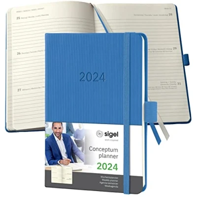 Afbeelding van Sigel agenda 2024 Conceptum A6 2 pagina&#039;s / 1 week marine blue SI C2469