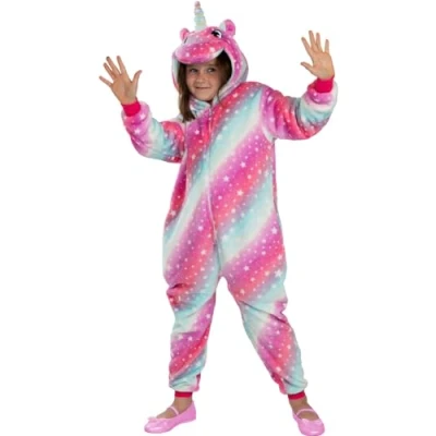 Afbeelding van FUNIDELIA Veelkleurig Unicorn Onesie Eenhorrn kostuum voor meisjes Maat: 122 134 cm