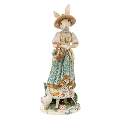 Afbeelding van Goebel® Fitz and Floyd &quot;Lady Bunny with Flower Basket&quot; Beeld, haas, aardewerk