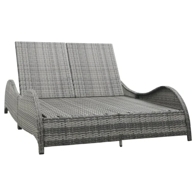 Afbeelding van Ligbed tweepersoons met kussen poly rattan antraciet