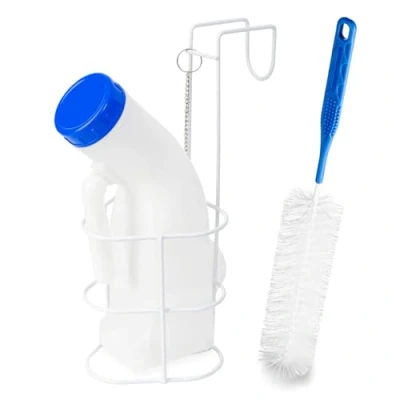 Image de Urinal avec support et brosse de nettoyage, ARNOMED pour homme &amp; femme 1000ml, PP anti fuite, support, couvercle brosse, Toilette mobile