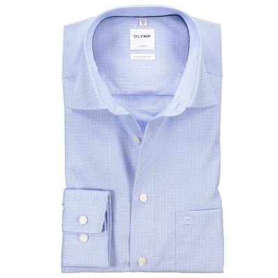 Afbeelding van OLYMP Luxor Comfort fit Shirt Blauw Ruit maat 44 Heren met Pasvorm Strijkvrij katoen