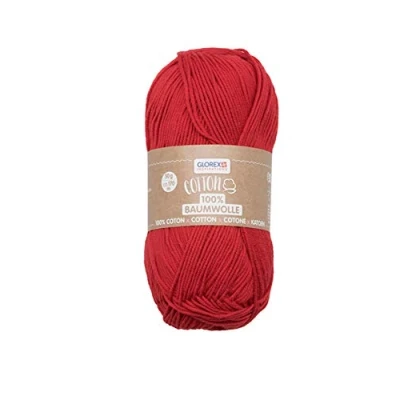 Afbeelding van Glorex 5 1004 04, katoen, 100% veelzijdig voor breien, haken en knutselen, zeer goede kwaliteit, zacht wasbaar, 50 g, ca. 170 m, rood