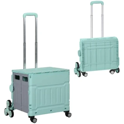 Afbeelding van HOMCOM Opvouwbare boodschappentrolley met verstelbare telescopische handgreep, traplift deksel, transportwagen, draagbaar tot 80 kg, groen