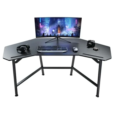 Afbeelding van EUREKA ERGONOMIC Groot gamingbureau, 160 x 74 cm, vleugelvormig bureau met 2 iPad sleuven, voor thuis, kantoor, studio, live streaming