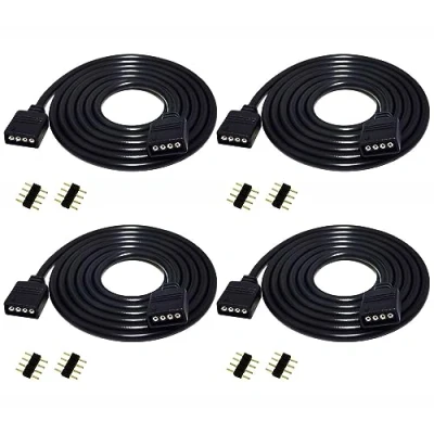 Afbeelding van LITAELEK 4 x 1 m verlenging voor 5050 3528 2835 pins RGB ledstrip zwart