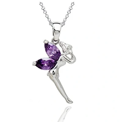 Afbeelding van Crystalline Azuria Dameshalsketting met hanger fee belletje 18 karaat witgoud verguld paarse kristallen van zirkonia, Kristal, Zirkonia