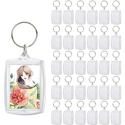 Afbeelding van 30 stuks acryl fotosleutelhangers met sleutelring, fotohanger, sleutel afbeelding, fotolijst, sleutelhanger, transparant, fotosleutelhanger, 4 cm x 5,5