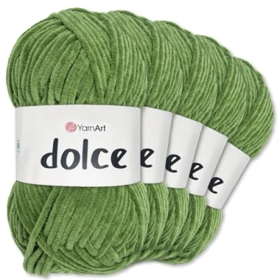 Afbeelding van Frida&#039;s Wollhaus YarnArt Dolce Chenillewol, 5 x 100 g, voor breien en haken, Amigurumi, 52 kleuren, 797, meigroen