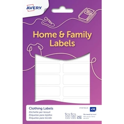 Afbeelding van Avery ETVET36 Niet ijzeren textieletiketten, 45 x 13 mm, wit, permanent klevend, 36 etiketten per verpakking