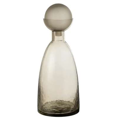 Afbeelding van J Line Vaas Fles+Dop Yara Glas Greige Large