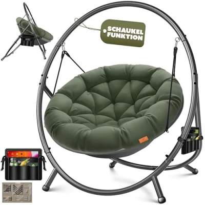 Afbeelding van KESSER® Bali Hangstoel met frame, tot 150 kg, voor binnen en buiten, kussen zijzak, hangmand, stalen frame schuimvulling, ideaal