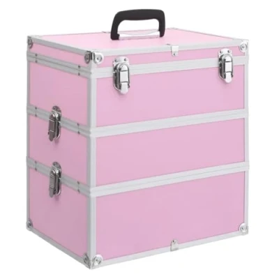 Afbeelding van vidaXL make upkoffer beautykoffer cosmetische koffer up doos opslag 37x24x40 cm Roze aluminium,