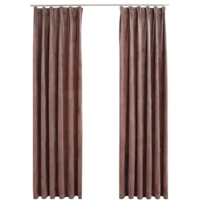 Afbeelding van vidaXL Verduisteringsgordijnen met haken, plooiband, thermogordijn, ondoorzichtig, fluweel, antiek roze, 140 x 225 cm, set van 2