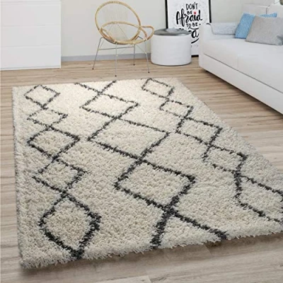 Afbeelding van Paco Home Hoogpolig Vloerkleed Woonkamer Shaggy Langpolig Modern Boho Scandi Ruitpatroon 160 cm Rund