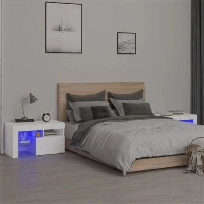 Afbeelding van vidaXL Nachtkastjes 2 st LED verlichting 70x36,5x40 cm wit